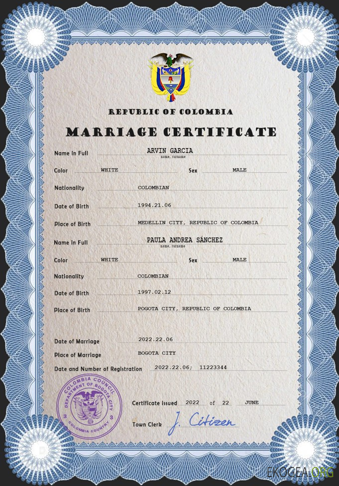 Certificat de mariage colombien psd